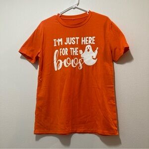 Women’s Halloween Theme Tee Shirt Size Large Orange With Phrase Ghost
